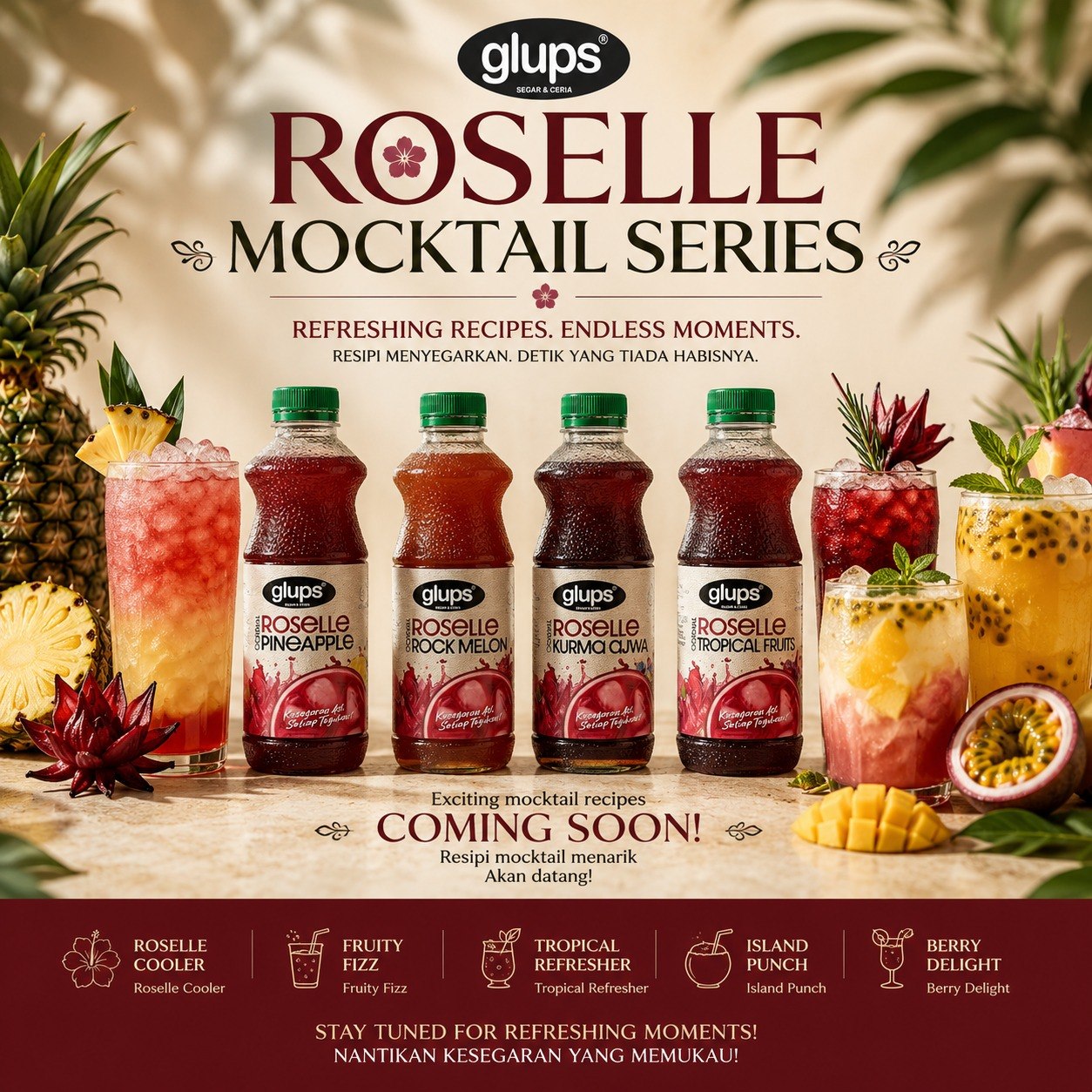 Glups Roselle mocktail series launch artwork