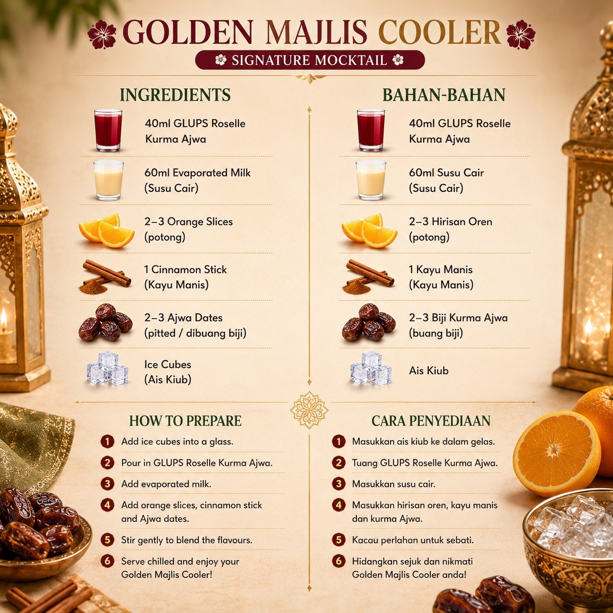 Golden Majlis Cooler bilingual recipe card