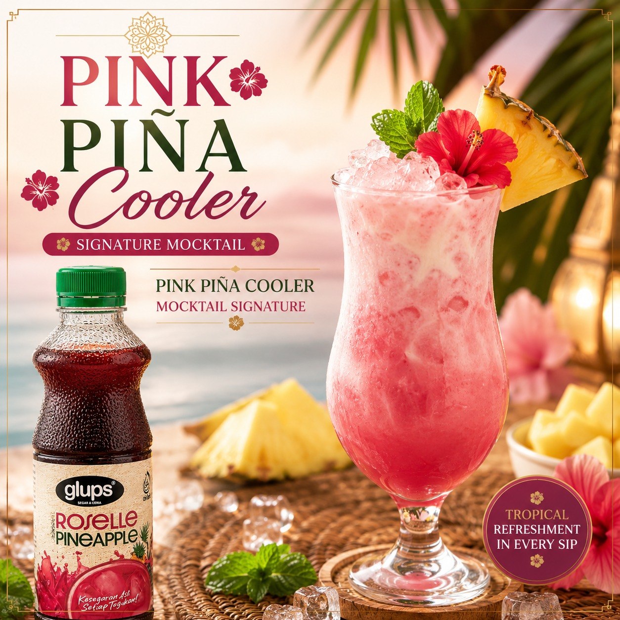 Glups Pink Pina Cooler signature mocktail
